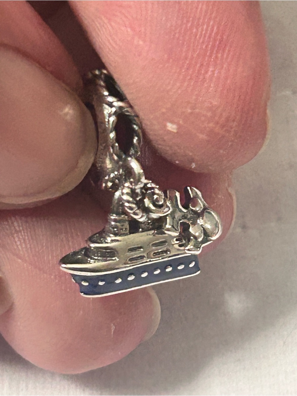 Pandora Silver Yacht Charm with Blue Accent